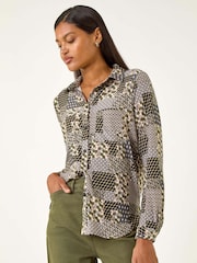 Roman Grey Patchwork Print Stretch Shirts - Image 4 of 5