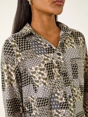 Roman Grey Patchwork Print Stretch Shirts - Image 5 of 5