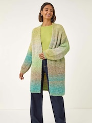 Roman Green Ombre Longline Knit Cardigan - Image 1 of 5