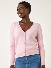 Roman Pink Metallic Trim Knit Cardigan - Image 1 of 5