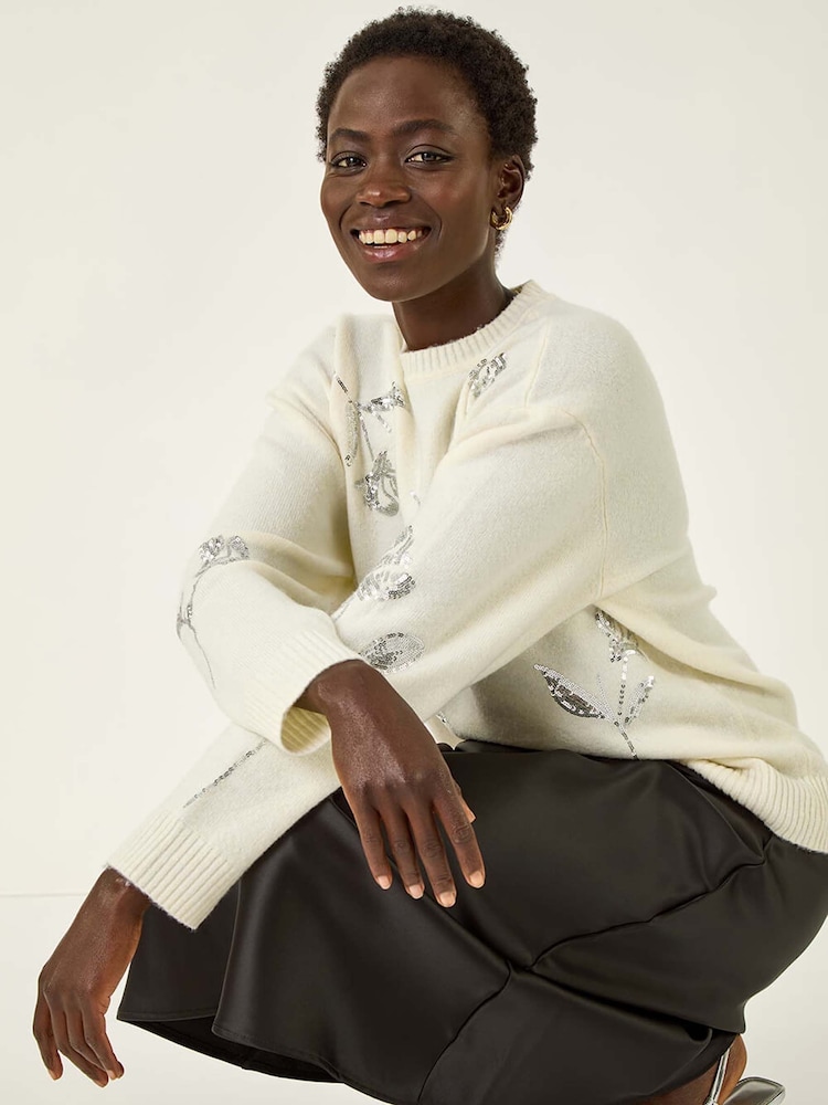 Roman White Floral Sequin Knit Jumper - Image 1 of 5