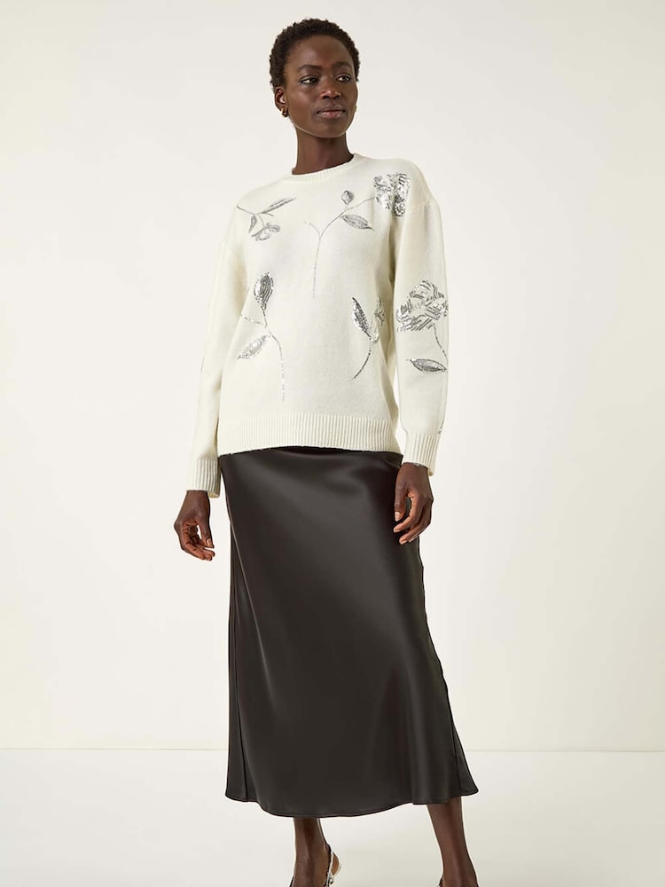 Roman White Floral Sequin Knit Jumper - Image 2 of 5