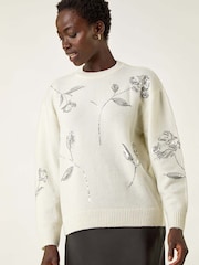 Roman White Floral Sequin Knit Jumper - Image 4 of 5