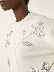 Roman White Floral Sequin Knit Jumper - Image 5 of 5