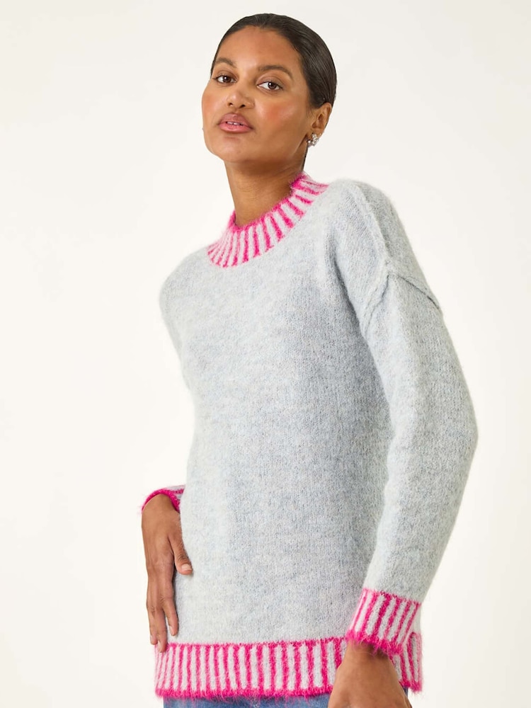 Roman Grey Contrast Colourblock Knit Jumper - Image 1 of 5 Roman Grey Contrast Colourblock Knit Jumper - Image 1 of 5