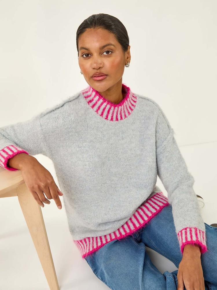 Roman Grey Contrast Colourblock Knit Jumper - Image 2 of 5 Roman Grey Contrast Colourblock Knit Jumper - Image 2 of 5