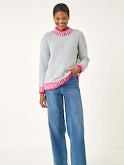 Roman Grey Contrast Colourblock Knit Jumper - Image 3 of 5