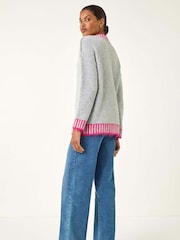 Roman Grey Contrast Colourblock Knit Jumper - Image 4 of 5