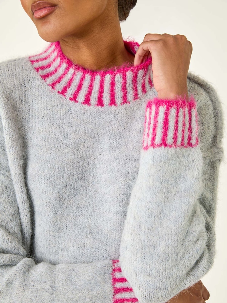 Roman Grey Contrast Colourblock Knit Jumper - Image 5 of 5 Roman Grey Contrast Colourblock Knit Jumper - Image 5 of 5