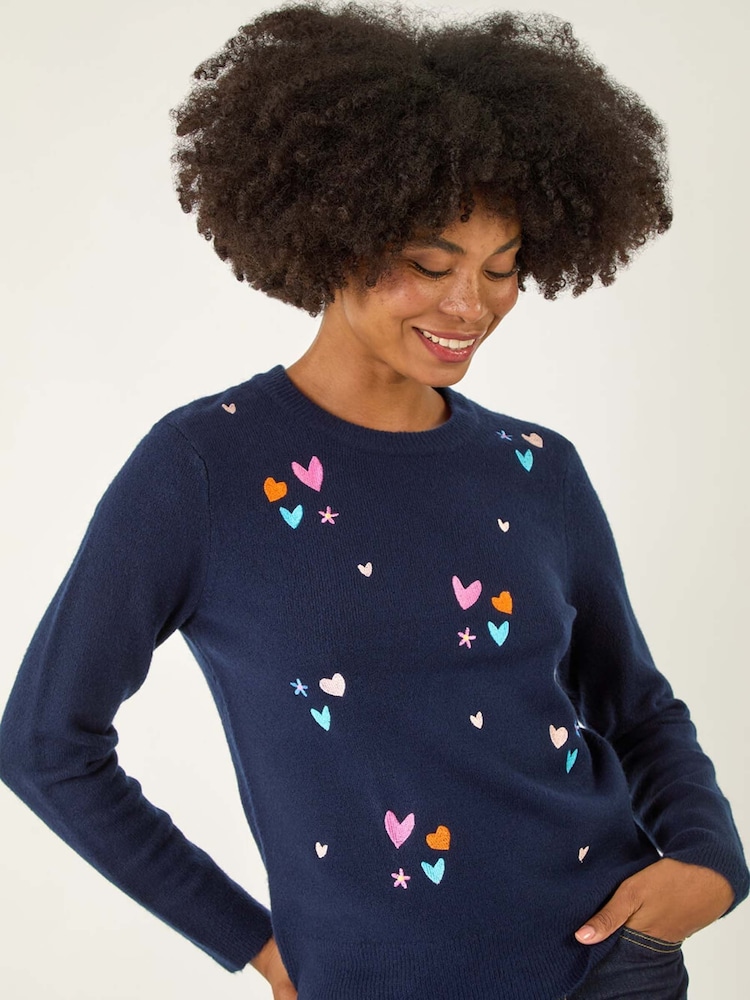 Roman Blue Heart Embroidery Knit Jumper - Image 1 of 5