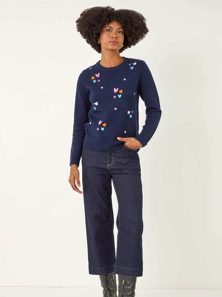 Roman Blue Heart Embroidery Knit Jumper - Image 2 of 5