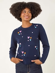Roman Blue Heart Embroidery Knit Jumper - Image 4 of 5
