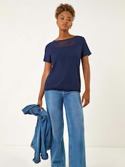 Roman Blue Abstract Crochet Stretch T-Shirt - Image 1 of 5