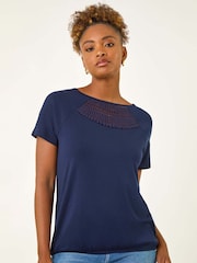Roman Blue Abstract Crochet Stretch T-Shirt - Image 2 of 5
