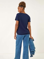 Roman Blue Abstract Crochet Stretch T-Shirt - Image 3 of 5