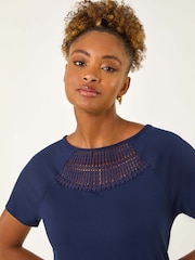 Roman Blue Abstract Crochet Stretch T-Shirt - Image 4 of 5