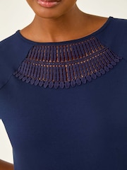 Roman Blue Abstract Crochet Stretch T-Shirt - Image 5 of 5