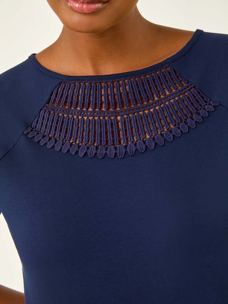 Roman Blue Abstract Crochet Stretch T-Shirt - Image 5 of 5 Roman Blue Abstract Crochet Stretch T-Shirt - Image 5 of 5