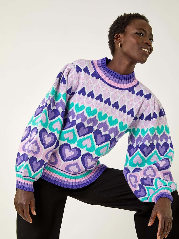 Roman Purple Heart High Neck Knit Jumper - Image 1 of 5 Roman Purple Heart High Neck Knit Jumper - Image 1 of 5