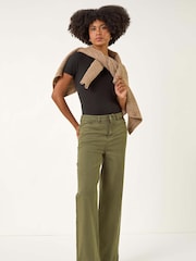 Roman Green Cotton Blend Wide Leg Stretch Jeans - Image 1 of 5