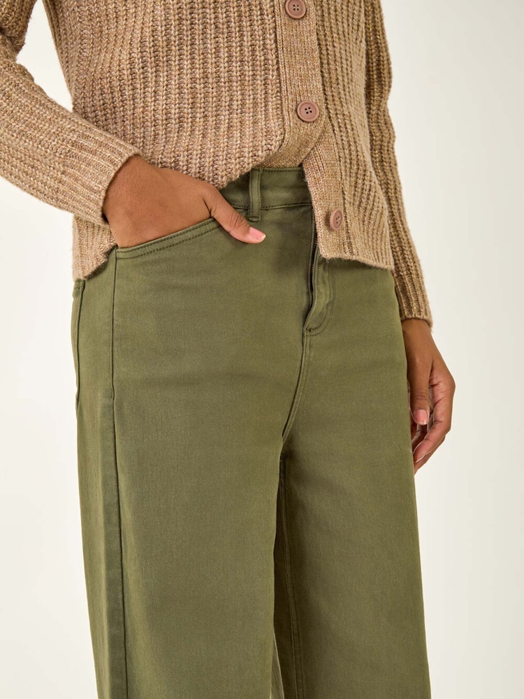 Roman Green Cotton Blend Wide Leg Stretch Jeans - Image 5 of 5 Roman Green Cotton Blend Wide Leg Stretch Jeans - Image 5 of 5