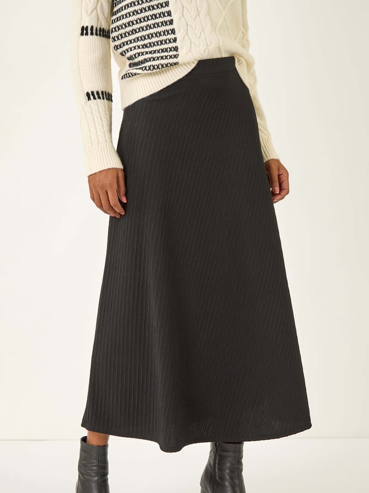 Roman Black Cable Textured Stretch A-Line Skirt - Image 2 of 5 Roman Black Cable Textured Stretch A-Line Skirt - Image 2 of 5