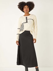 Roman Black Cable Textured Stretch A-Line Skirt - Image 5 of 5