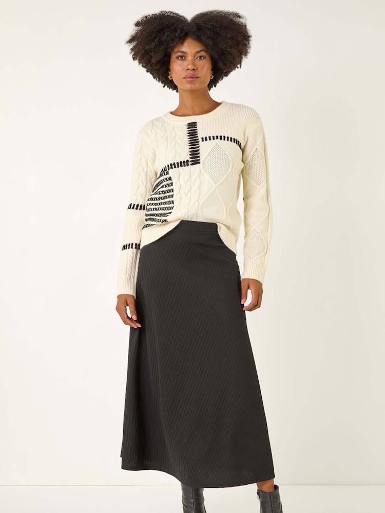 Roman Black Cable Textured Stretch A-Line Skirt - Image 5 of 5