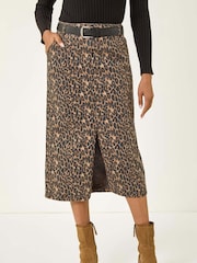 Roman Brown Animal Print Stretch Midi Skirt - Image 4 of 5