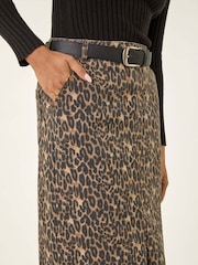 Roman Brown Animal Print Stretch Midi Skirt - Image 5 of 5