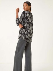 Roman Black Paisley Print V-Neck Stretch Shirt - Image 3 of 5