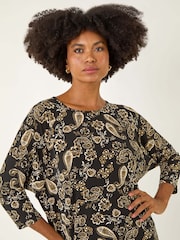 Roman Black Paisley Puff Print Stretch Blouse - Image 4 of 5