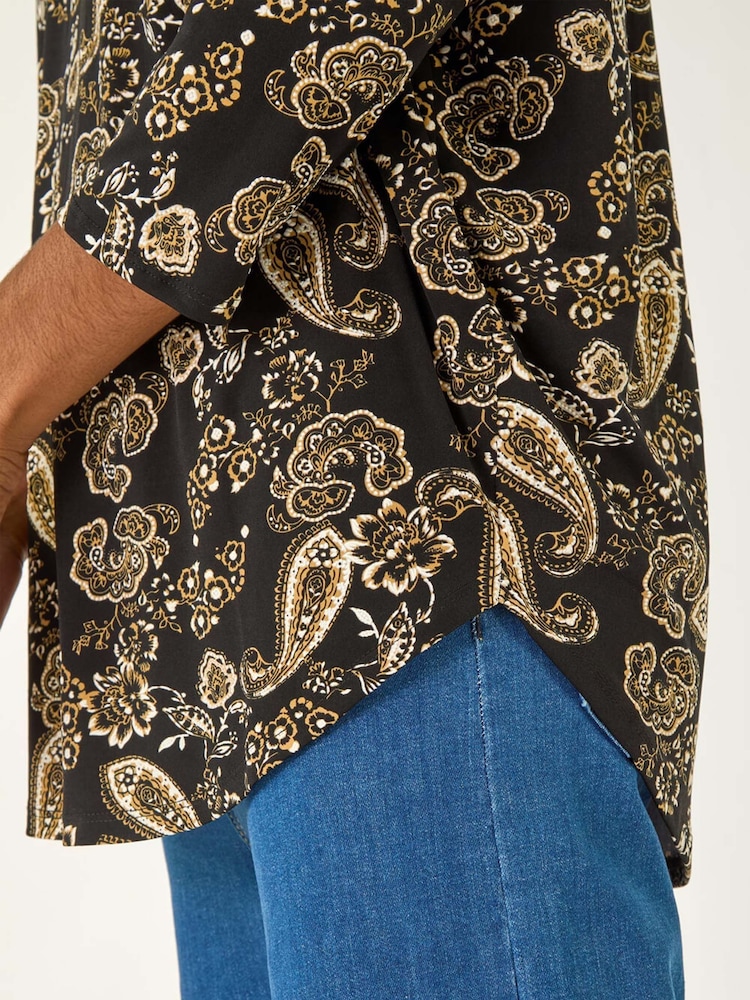 Roman Black Paisley Puff Print Stretch Blouse - Image 5 of 5