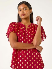 Roman Red Polka Dot Print V-Neck Blouse - Image 1 of 5