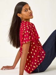 Roman Red Polka Dot Print V-Neck Blouse - Image 2 of 5