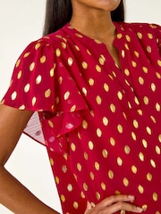Roman Red Polka Dot Print V-Neck Blouse - Image 5 of 5