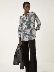 Roman Grey Floral Puff Print Stretch Shirt - Image 3 of 5