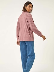 Roman Pink Textured Stripe Cowl Neck Blouse - Image 3 of 5