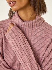 Roman Pink Textured Stripe Cowl Neck Blouse - Image 5 of 5