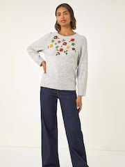 Roman Grey Floral Embroidered Knit Jumper - Image 2 of 5