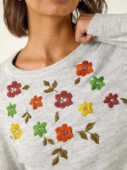 Roman Grey Floral Embroidered Knit Jumper - Image 5 of 5