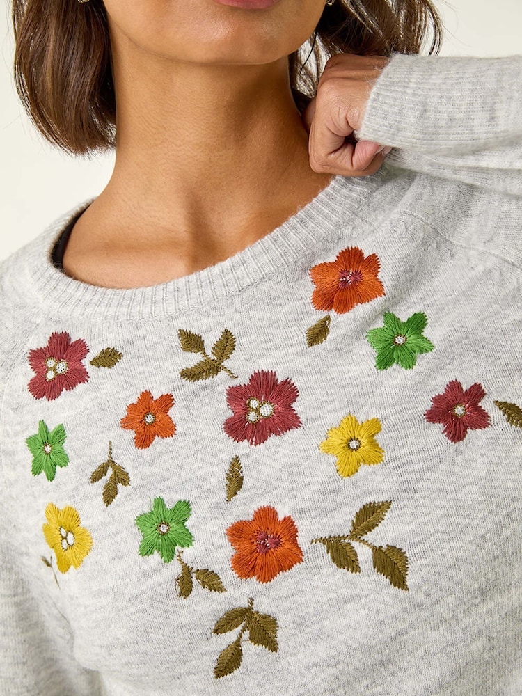 Roman Grey Floral Embroidered Knit Jumper - Image 5 of 5