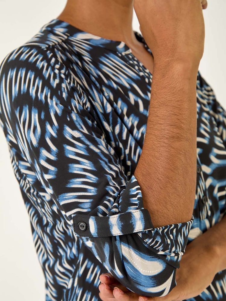 Roman Blue Animal Puff Print Stretch Blouse - Image 5 of 5 Roman Blue Animal Puff Print Stretch Blouse - Image 5 of 5