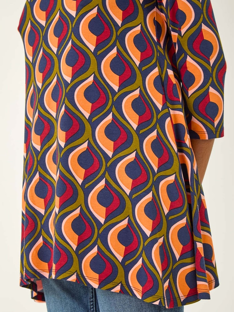 Roman Orange Geo Print Hanky Hem Stretch Tunic Top - Image 5 of 5 Roman Orange Geo Print Hanky Hem Stretch Tunic Top - Image 5 of 5