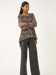 Roman Black Abstract Print Pleated Tunic Top - Image 2 of 5