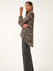 Roman Black Abstract Print Pleated Tunic Top - Image 3 of 5