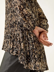 Roman Black Abstract Print Pleated Tunic Top - Image 5 of 5