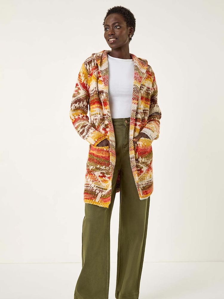 Roman Brown Jacquard Knit Cardigan - Image 1 of 5 Roman Brown Jacquard Knit Cardigan - Image 1 of 5