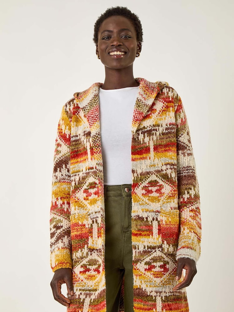 Roman Brown Jacquard Knit Cardigan - Image 2 of 5 Roman Brown Jacquard Knit Cardigan - Image 2 of 5