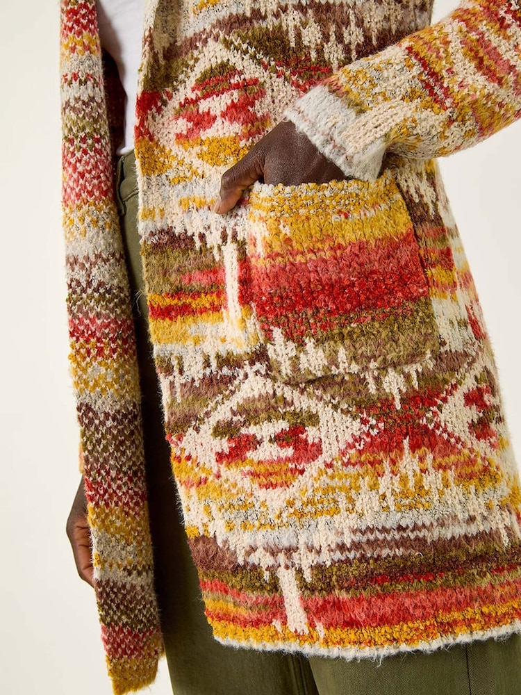 Roman Brown Jacquard Knit Cardigan - Image 5 of 5 Roman Brown Jacquard Knit Cardigan - Image 5 of 5